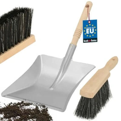 Afbeelding van KOTARBAU® Handbezem en schep met houten handvat verzinkt staal handveger metalen veegset hout schop