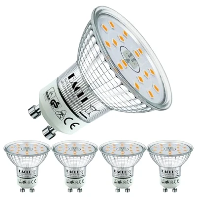 Afbeelding van EACLL Set van 4 GU10 led lampen, warm wit, 4,7 W, vervangt 70 W halogeenlampen, 535 lm, 2700 K, AC 230 V, flikkervrij, stralingshoek 120 graden, niet dimbaar