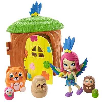 Afbeelding van Enchantimals Peeki Parrot en boom huis pop met Matrioska verrassing huisdier speelgoedhuis (Mattel GTM49)
