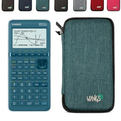 Afbeelding van CALCUSO Casio Graph 25 E II Voordeelpakket met rekenmachine + beschermhoes WYNGS turquoise