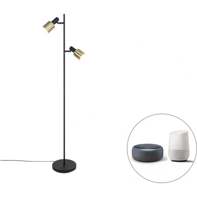 Afbeelding van QAZQA Smart vloerlamp zwart met goud incl. 2 Wifi A60 Stijn