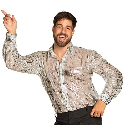 Afbeelding van Boland Disco T shirt voor heren, zilver, pailletten, disco, shirt, carnaval, Halloween, themafeest, jaren &#039;70