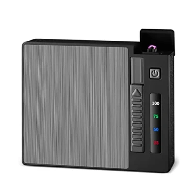 Afbeelding van Nizirioo 2 in 1 sigarettenetui, dubbel elektrisch blad, automatische uitworp, met digitaal batterijdisplay, gevuld 20 sigaretten, oplaadbaar via USB