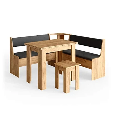 Afbeelding van Vicco Hoekbankgroep &quot;Roman&quot;, goudkleurig / antraciet sterke eiken, 150 x cm met tafel