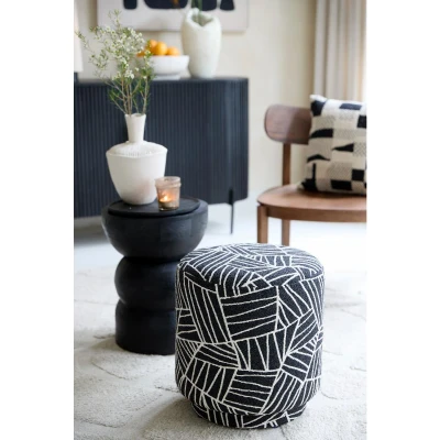 Afbeelding van Light &amp; Living Poef Davonte Zwart Ø40cm Modern