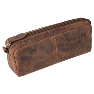 Afbeelding van STILORD &#039;Spencer&#039; Schooletui Leer Make up Tas Etui voor potloden Echt Vintage, Calais Bruin, Modern