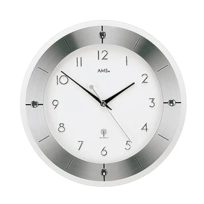 Afbeelding van AMS Radiogestuurde klokken 5848 wandklokken, zilver, modern, zilver., Modern