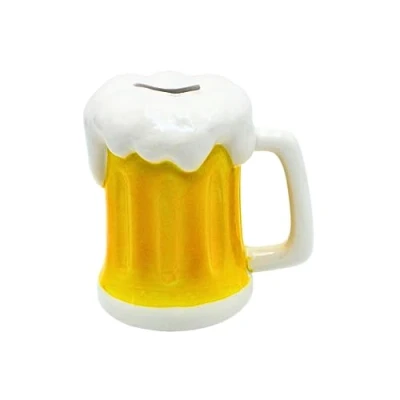 Afbeelding van Spaarpot van bierglas bierkist wit geel Afmetingen (l x b h) ca. 14 13 cm