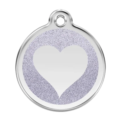 Afbeelding van Heart Silver glitter hondenpenning large/groot dia. 3,8 cm RedDingo