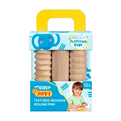Afbeelding van Jovi Baby boetseerklei 3 houten rollen, verschillende patronen, modelleergereedschap voor kinderen vanaf 12 maanden (379/3RP)