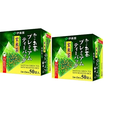 Afbeelding van Itoen O i Ocha Premium Matcha Green Tea met Roasted Rice, Japanse groene thee Genmaicha Uji en Gegrilde Rijst, Theezakjes 1,8 g, Set van 2 Dozen (in totaal 100 zakjes), gemaakt in Japan