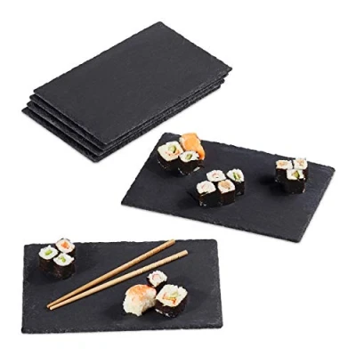 Afbeelding van Relaxdays 12x Leisteen serveerplank 26x16 cm sushibord kaasplankje set rechthoek