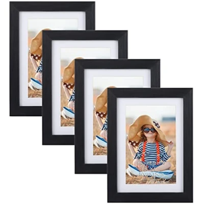 Afbeelding van EXYGLO Fotolijst, zwart, 10 x 15 cm, 4 stuks met passe partout, 13 18 cm zonder fotolijst voor muur en neer te zetten slaapkamer, kantoor, woonkamer galerij