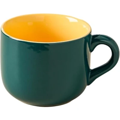 Afbeelding van XXL thee en koffiemok van keramiek met handvat, grote koffiekopjes voor koffie, thee, muesli, soep, porselein groen/geel