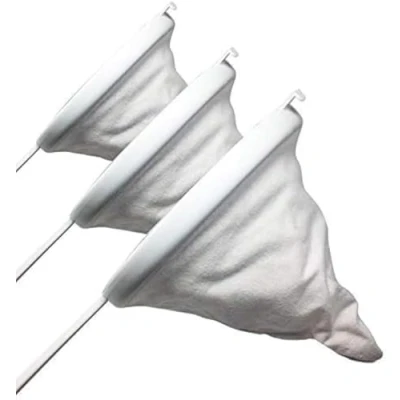 Afbeelding van MGE Set van 3 stoffen zeven voedselfilterzeef sapzeef, fijnmazige filters, wijnfilter, voor het filteren oliën, koffie, wijn, sap, sojamelk Ø 16, 18 en 20 cm