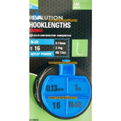 Afbeelding van Preston Onderlijnen N 50 Revalution Hooklengths Barbed 100cm (10 pcs) Maat : haak 16 0.13mm