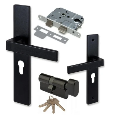 Afbeelding van COMBINATIE Deurklink ELIOT met profielcilinder 55 mm + Knopcilinder zwart 30/30 Insteekslot dag &amp; nachtslot cilinder wit 55mm