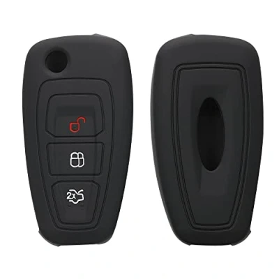 Afbeelding van kwmobile autosleutel hoesje geschikt voor Ford 3 knops inklapbare hoes TPU behuizing Beschermende auto sleutel case Sleuteletui in zwart