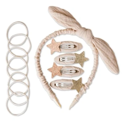 Afbeelding van Papierdrachen Speciale haaraccessoireset met haarband, glitterhaarspelden, elastiekjes gecombineerd hoogwaardige chiffonstof, beige voor meisjes en
