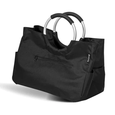 Afbeelding van eluno WARWE Boodschappentas met versterkte bodem, extra binnen en buitenoppervlak, ommantelde handgrepen waterdicht polyester koord, zwart, 43 x 29,5 23,5 cm, zwart.