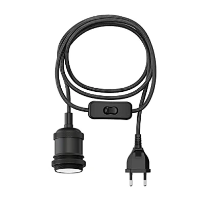 Afbeelding van ledscom.de textielkabel, RETRA, stekker, schakelaar, zwart, 3 m, lampfitting, 1x E27 max. 60 W, led, doe het zelf, wandlamp, E27, hanglamp, stekker
