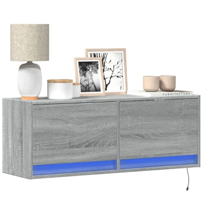 Afbeelding van Tv wandmeubel met LED verlichting 100x31x35 cm grijs sonoma