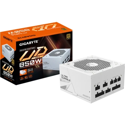 Afbeelding van Gigabyte UD850GM PG5W Voeding ATX12V 3.0 80 PLUS Gold 850 Watt Modulair 100 240V Actieve PFC PCie 5.0 120mm HYB fan wit