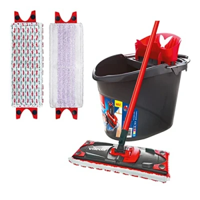 Afbeelding van Ultramax vloerwisser Complete set, Sensitive cover incl. 2 Reservehoezen en emmers met hogedrukpers, dweil handvat, voor gevoelige vloeren, greeplengte 75 130 cm, eco verpakking