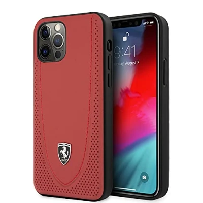 Afbeelding van iPhone 12/12 Pro Backcase hoesje Ferrari Effen Rood Leer