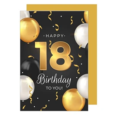 Afbeelding van Edition Seidel GZ351 18 SW023 wenskaart voor 18e verjaardag met envelop, ballonnen Happy Birthday, mannen en vrouwen tieners