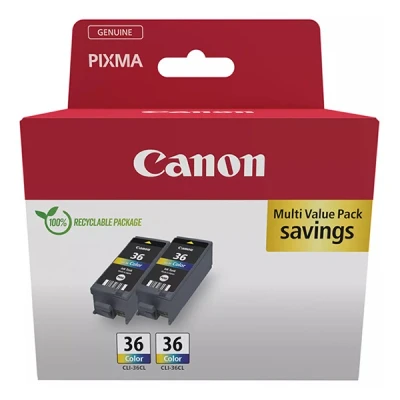 Image de Canon CLI 36 Color Twin Pack de 2 12 ml couleur (cyan, magenta, jaune) original réservoir d&#039;encre pour PIXMA IP100 with battery, iP110, TR150, TR150 Battery Pack; RC