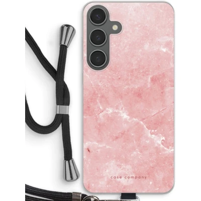 Afbeelding van Case Company® hoesje met Koord geschikt voor Samsung Galaxy S24 Plus Roze marmer Telefoonhoesje Zwart Bescherming aan alle Kanten en Over de Schermrand