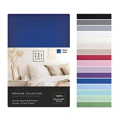 Afbeelding van VEL VET HOME Hoeslaken, 160 x 200 cm, katoen, 100% zacht, 165 g/m², Made in EU, matrashoes met elastische band, hoogwaardige kwaliteit, jersey, mooie kleuren, marineblauw