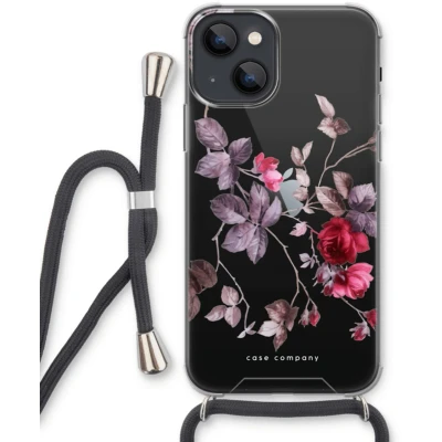 Afbeelding van Case Company® hoesje met Koord geschikt voor iPhone 13 mini Mooie bloemen Telefoonhoesje Zwart Extra Bescherming aan alle Kanten en Over de Schermrand