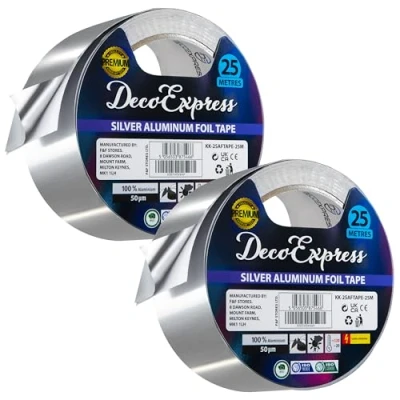 Afbeelding van Aluminiumtape, metalen afdichtingstape, 45 mm x 10/25/50 m, plakband op hoge temperatuur voor reparatie van knutselwerk (25 m 2 stuks)