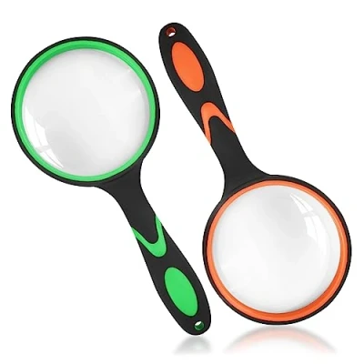 Afbeelding van Fousenuk 2 stuks leesloep 65 mm, handvergrootglas met antislip rubberen handgreep, antislip, vergrootglas voor kinderen en leeftijden, wetenschappelijke boeken, kranten, insecten, vrije tijd