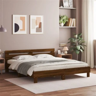Afbeelding van vidaXL Bedframe met hoofdeinde en LED bruin eikenkleur 180x200 cm