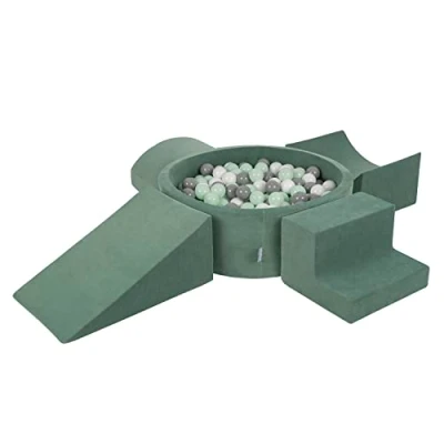 Afbeelding van KiddyMoon Velvet Foam Speeltuin Met Rond Ballenbad Voor Kinderen Zwembad (300 ballen), Bosgroen: Wit/Grijs/Mint