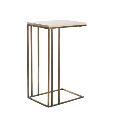 Afbeelding van Roshan bijzettafel 41x31x66 cm travertin zand/antiek brons