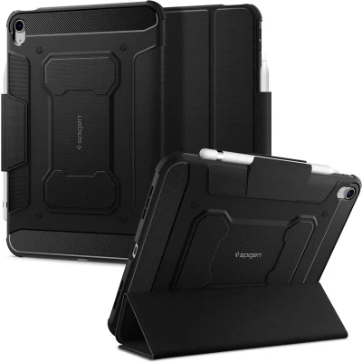 Afbeelding van Apple iPad Air 5 10.9 (2022) Hoes Spigen Rugged Pro Serie Hard Kunststof Backcover Zwart Geschikt Voor