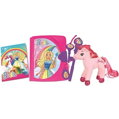 Afbeelding van Lexibook Unicorn Mattel Barbie, elektronisch dagboek, licht en geluid, met pluche eenhoorn, notitieboek, sleutels, pen medaillon, speelgoed voor meisjes, roze/paars, SD15BBY