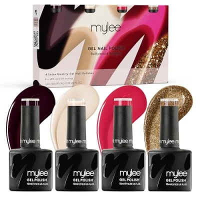 Afbeelding van Mylee Bollywood Brights Nagellak, semi permanent, 4 x 10 ml, uv /led, nail art, manicure, pedicure, voor professioneel en thuisgebruik, duurzaam eenvoudig aan te brengen