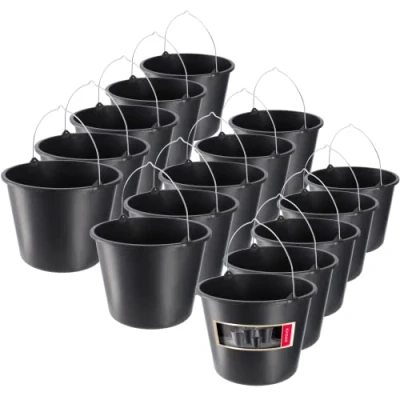 Afbeelding van KADAX Bouwemmer 12 liter kunststof wateremmer tuinemmer bouwplaats zwart cement emmer mortelemmer schoonmaakemmer metselemmer (15)