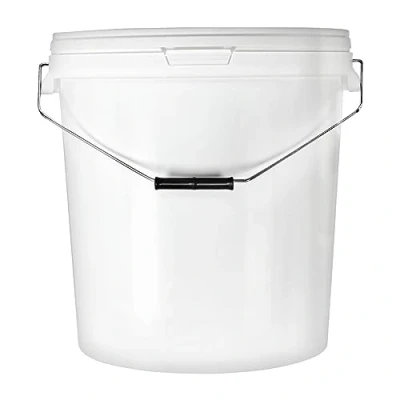 Afbeelding van BenBow Emmer met deksel, 30 l, zwart, 5 x liter voedselveiligheid, duurzaam, luchtdicht, geurloos kunststof container metalen handvat leeg