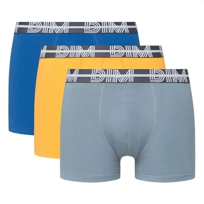 Afbeelding van DIM MIX Powerfull 3 PACK Onderbroeken, Heren, Maat: XL, Gris souris/jaune mimosa/bleu acier