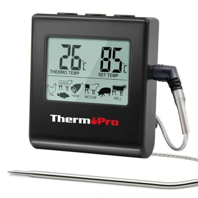 Afbeelding van ThermoPro TP16 vleesthermometer grillthermometer digitale braadthermometer oventhermometer keukenthermometer met timer voor BBQ, grill, roker, zwart