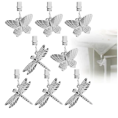 Afbeelding van COM FOUR® 8x tafelkleedgewichten in de vorm van libellen en vlinders tafelkleedklemmen elk ca. 35 g (zilverkleurig)