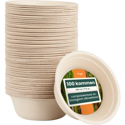 Afbeelding van 96 Suikerriet Bagasse Kommetjes (500ml) Soepkommen, Schaaltjes Milieuvriendelijk, Biologisch Afbreekbaar &amp; Composteerbaar