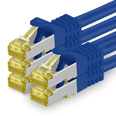Afbeelding van 1aTTack.de, Cat7, netwerkkabel, 0,25 m, blauw, 5 stuks, Cat7 ethernetkabel, 10 Gb s, SFTP PIMF LSZH set, patchkabel met Rj 45 stekker, Cat.6a