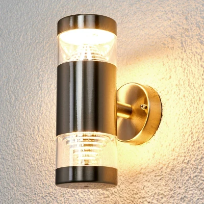 Afbeelding van Lindby LED wandlamp buiten 2lichts roestvrij staal, kunststof H: 21 cm transparant Inclusief lichtbronnen